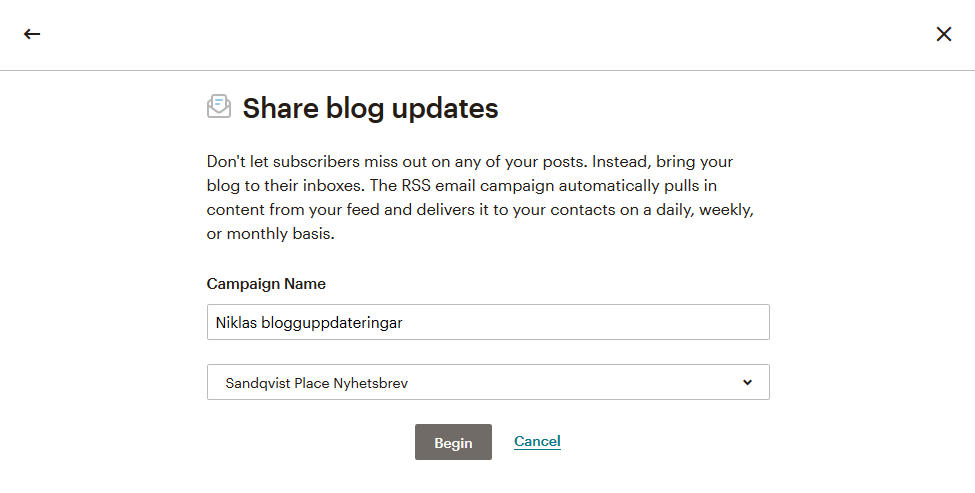 Dela blogguppdateringar med mailchimp